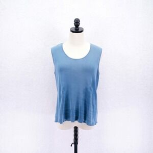 Charter Club -Large- Silk Blue Sleeveless Knit Tank Top Nylon Cotton Ribbed
